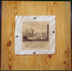木製の仕切りに釘付けにされたパリのバスティーユの彫刻のトロンプルイユ1679